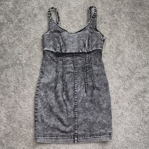 No Boundaries Washed Black Denim Mini Dress